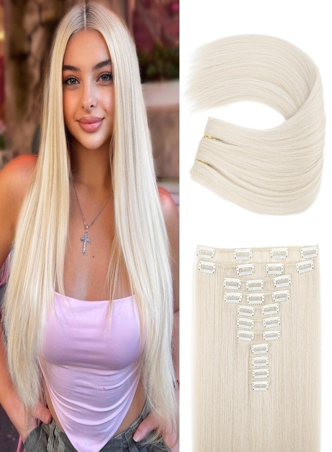 REECHO Hair Extensions, 11PCS Clip in Hair Extensions 24" Long Straight hair extensions HE005 Natural Soft Synthetic Hairpieces for Women – Platinum Blonde - Image 1